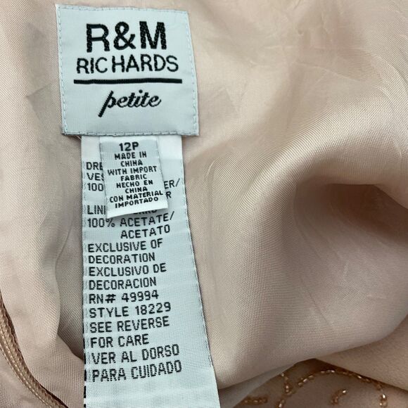 R&M RICHARDS 2N1 Beaded Bodice midi Dress women’s size 12P Blush Lined - Picture 4 of 10